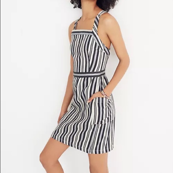 NWT Madewell Apron Striped Button Back Dress - Picture 1 of 7